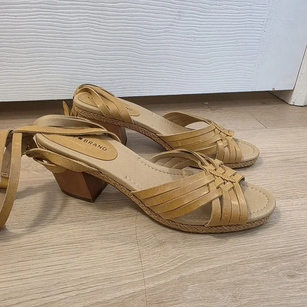 Lucky Brand Yellow‎ Leather Noxa Block Heel Bohemian Summer Sandals Size 11M